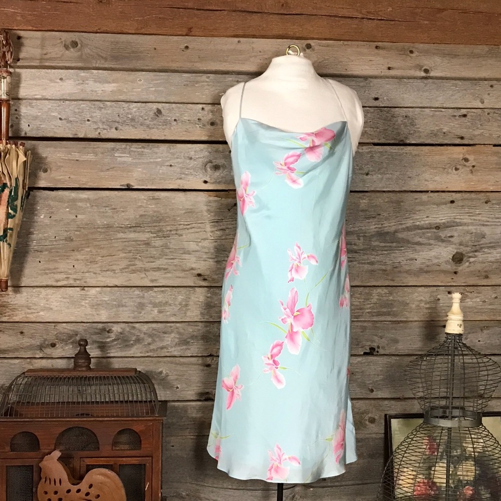 DKNY 100% Silk Floral Slip Dress